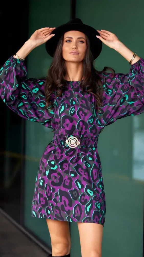 Šaty zvířecí vzor fialovo zelené